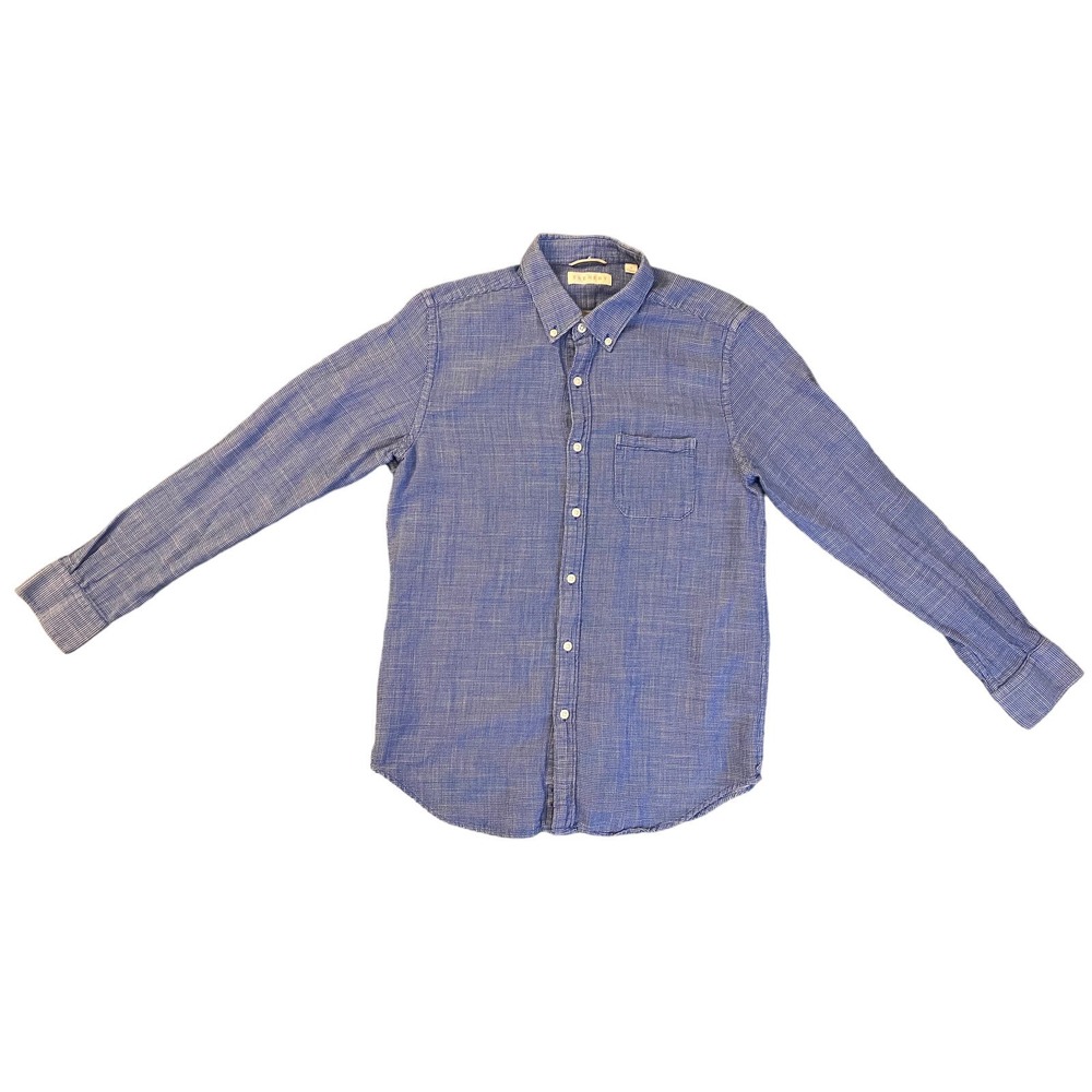 Trenery Button Down Shirt Mens Medium Blue Checkered Pocket 100% Cotton Preppy